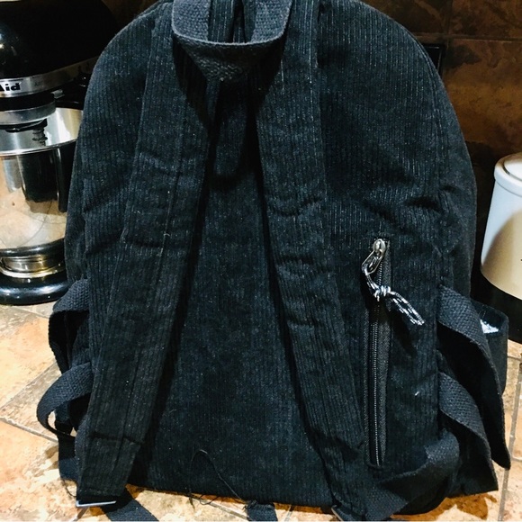 Black courderoy corduroy cotton ribbed knit backpack bag school college dorm